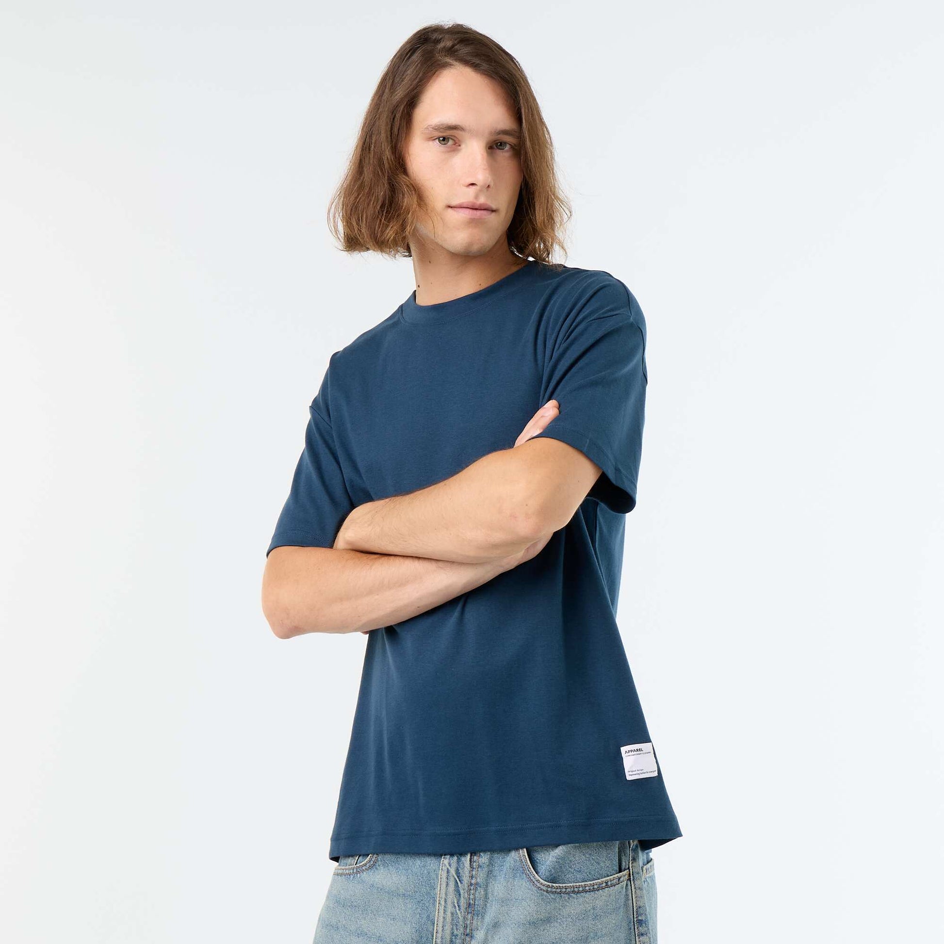 Round neck cotton T-shirt BLUE