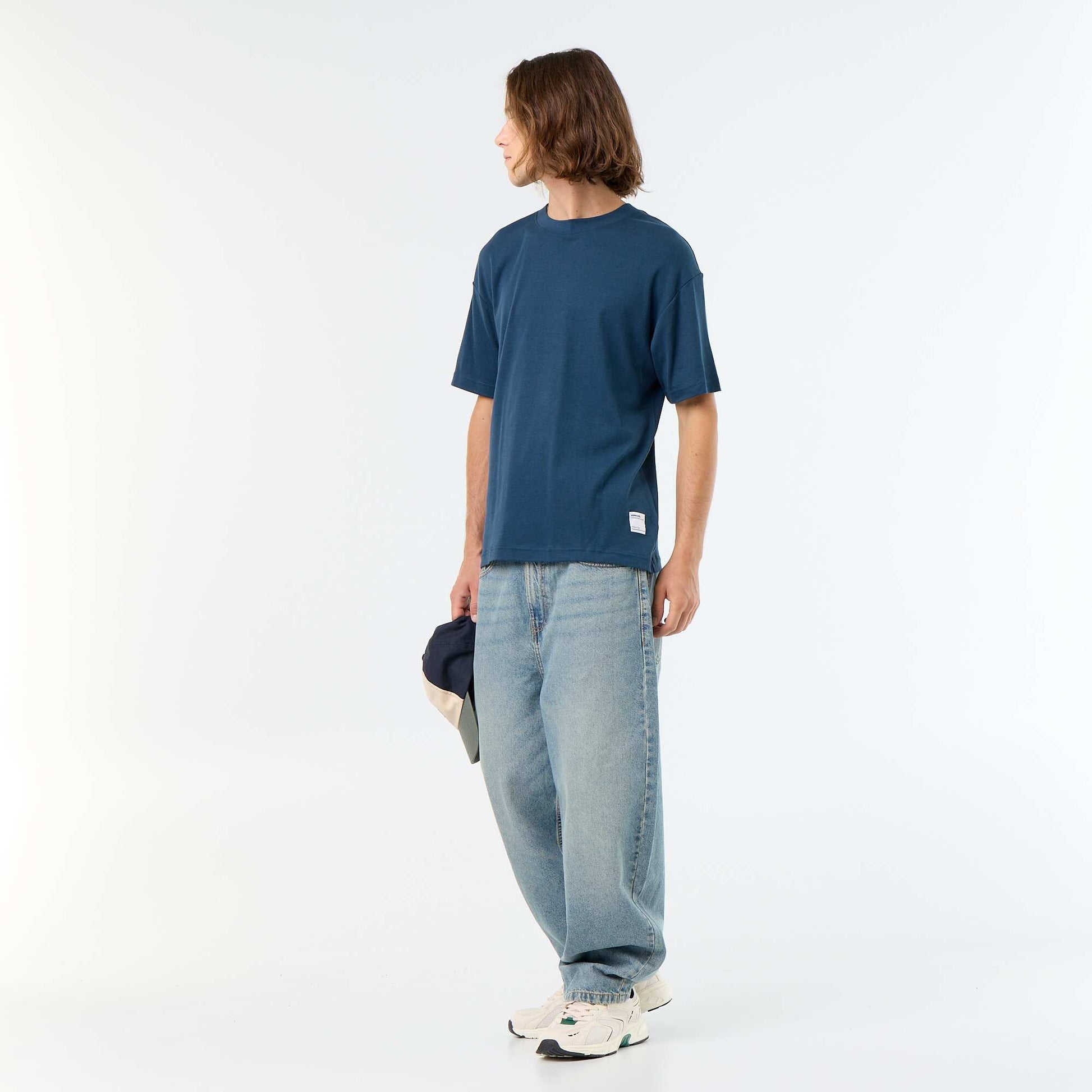 Round neck cotton T-shirt BLUE