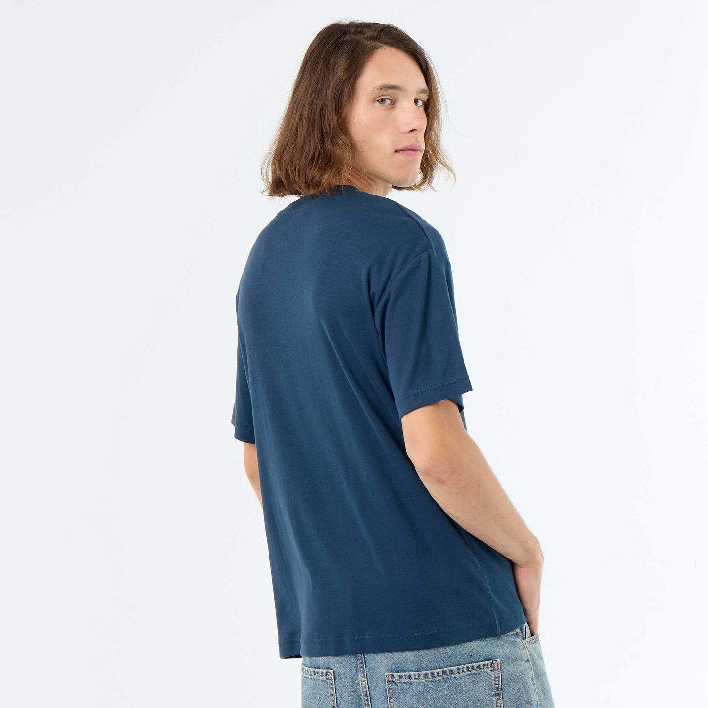 Round neck cotton T-shirt BLUE