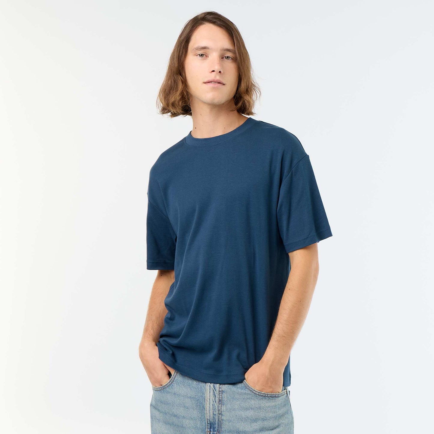 Round neck cotton T-shirt BLUE
