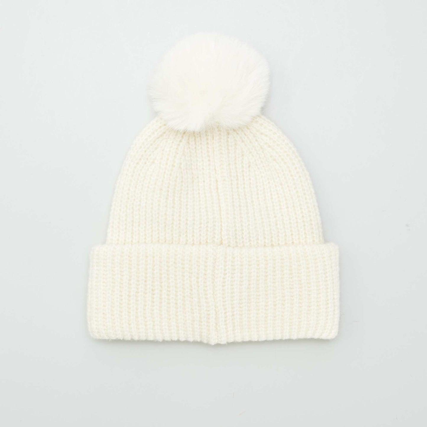 Ribbed knit bobble hat beige