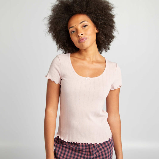 Pointelle knit pyjama T-shirt PURPLE