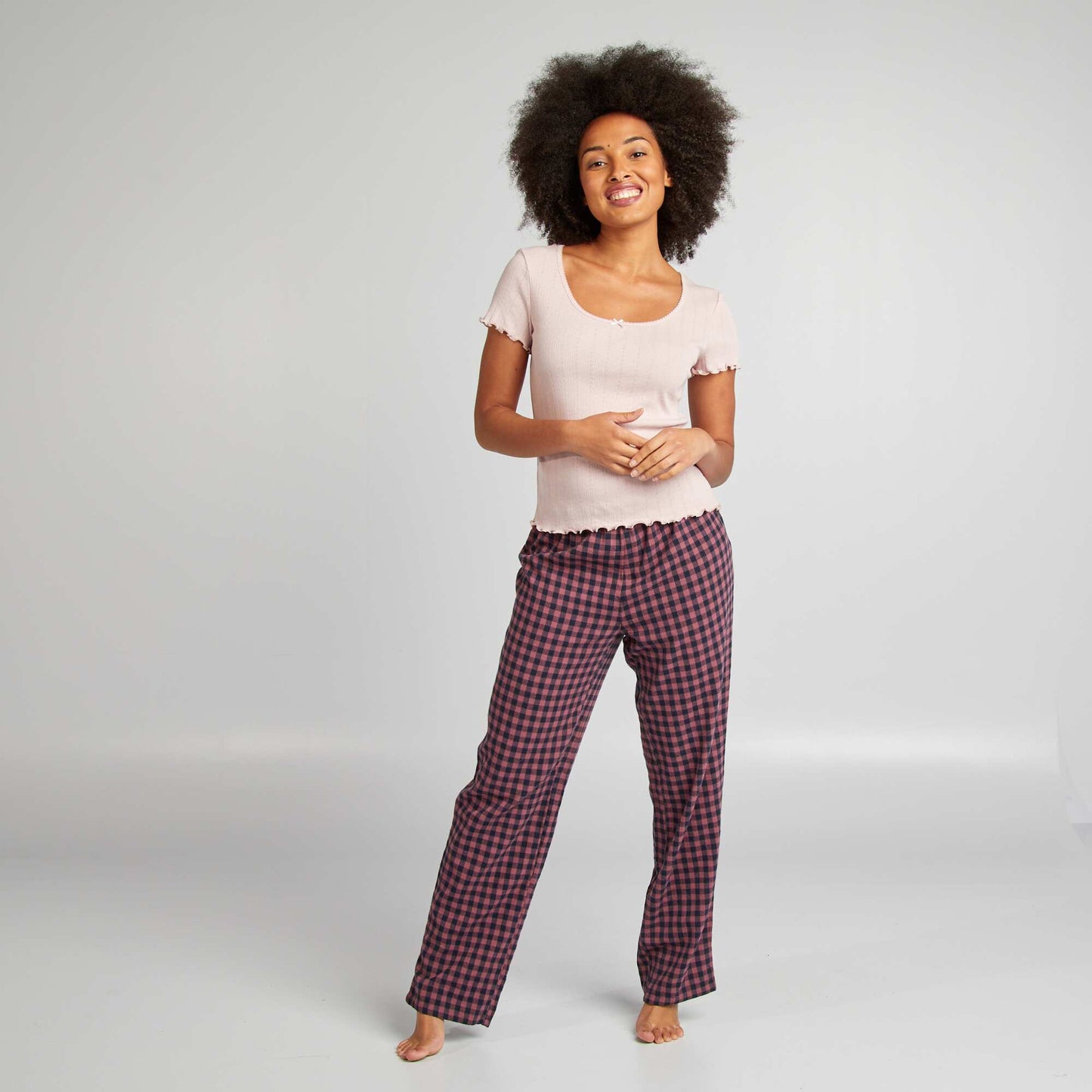 Pointelle knit pyjama T-shirt PURPLE
