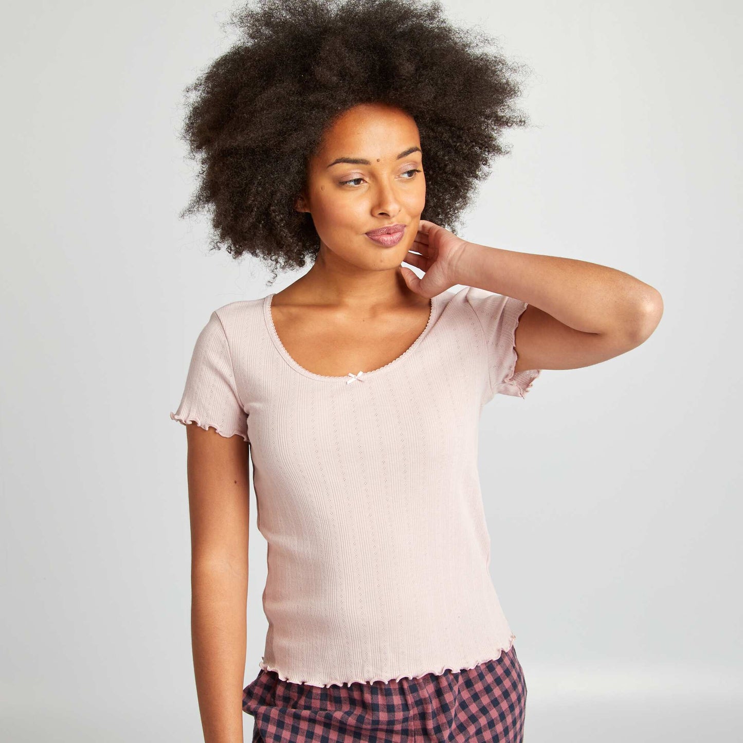 Pointelle knit pyjama T-shirt PURPLE
