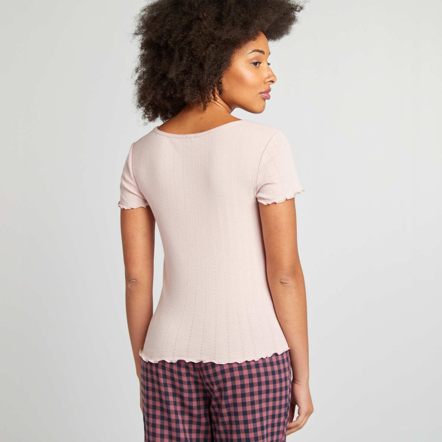 Pointelle knit pyjama T-shirt PURPLE