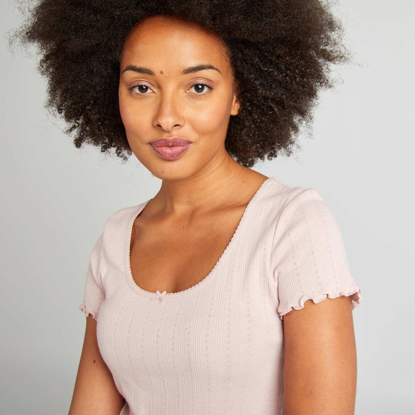 Pointelle knit pyjama T-shirt PURPLE