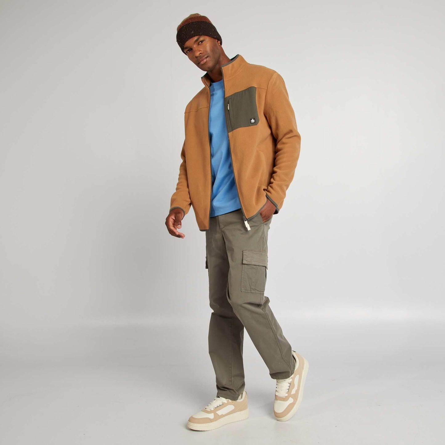 Funnel neck fleece jacket BEIGE