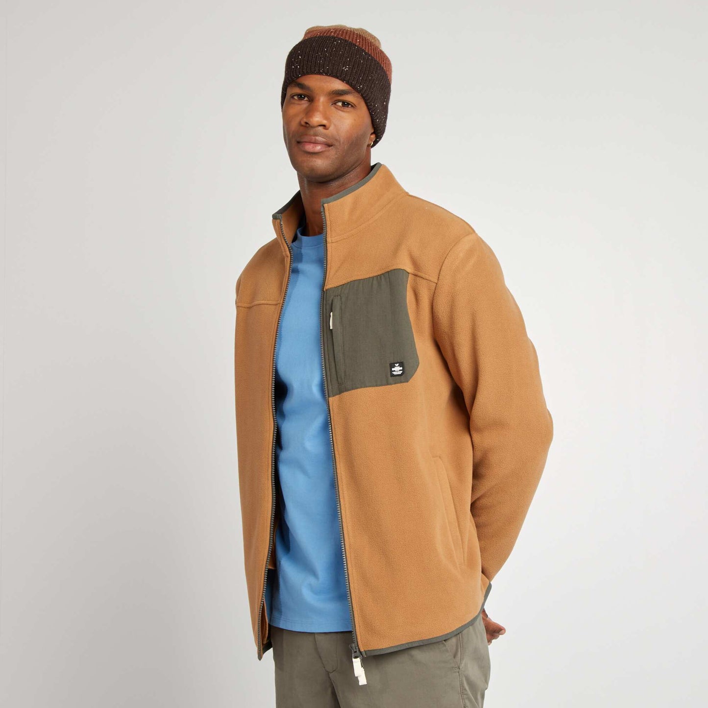 Funnel neck fleece jacket BEIGE
