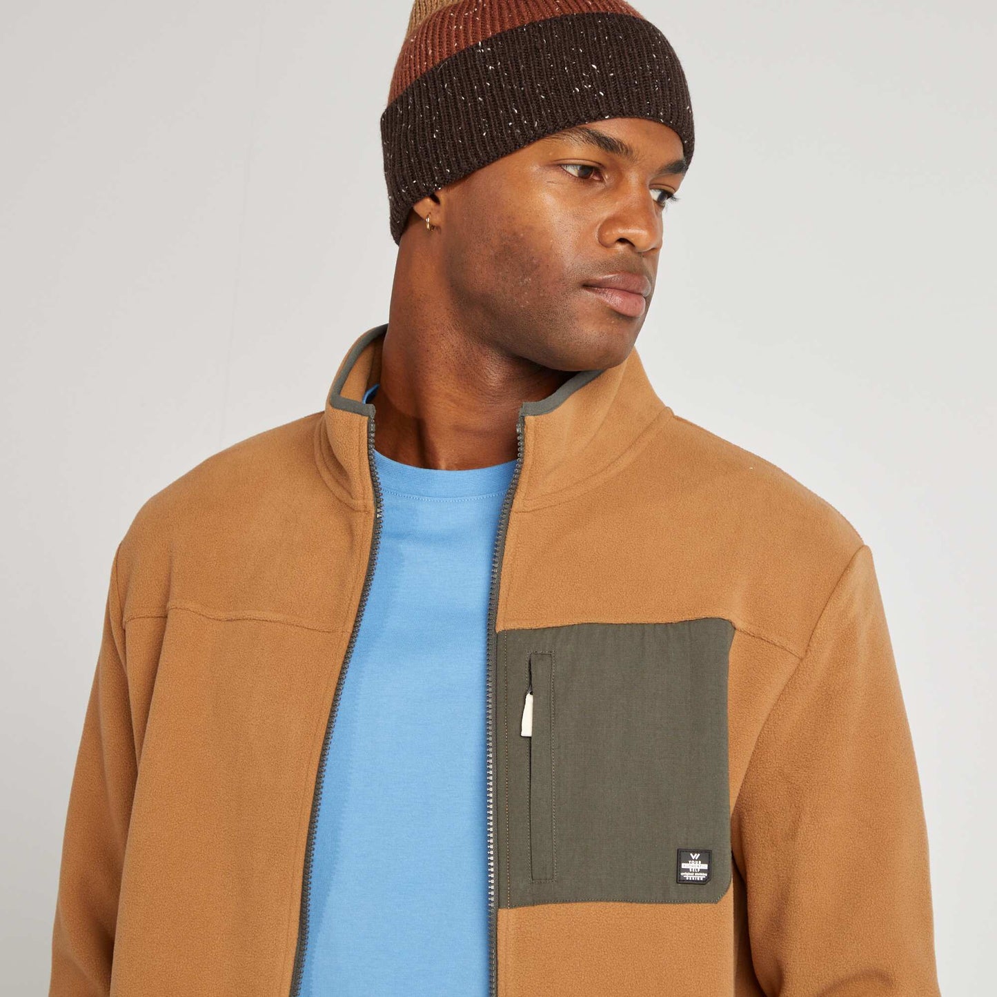 Funnel neck fleece jacket BEIGE