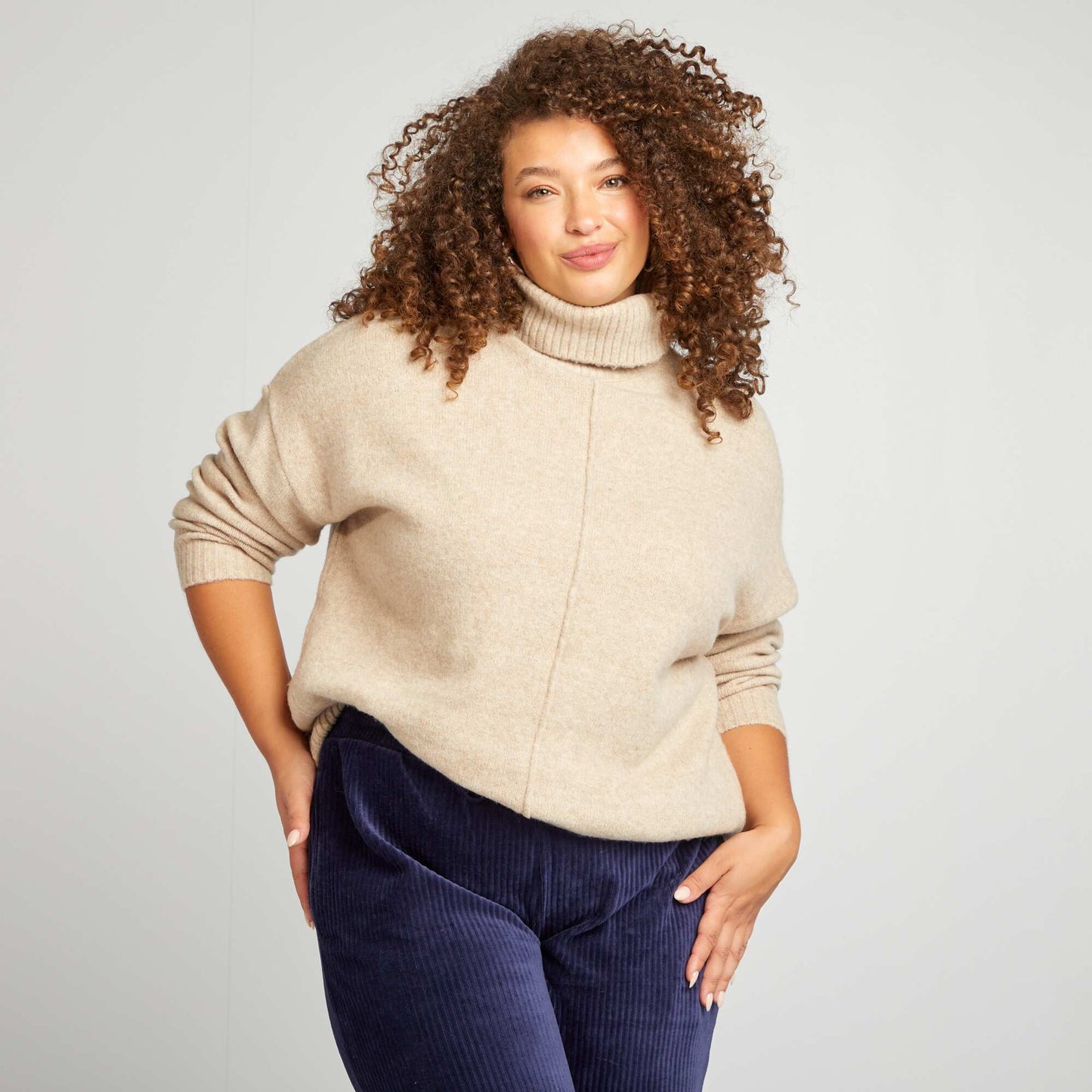 Turtleneck knit sweater BEIGE