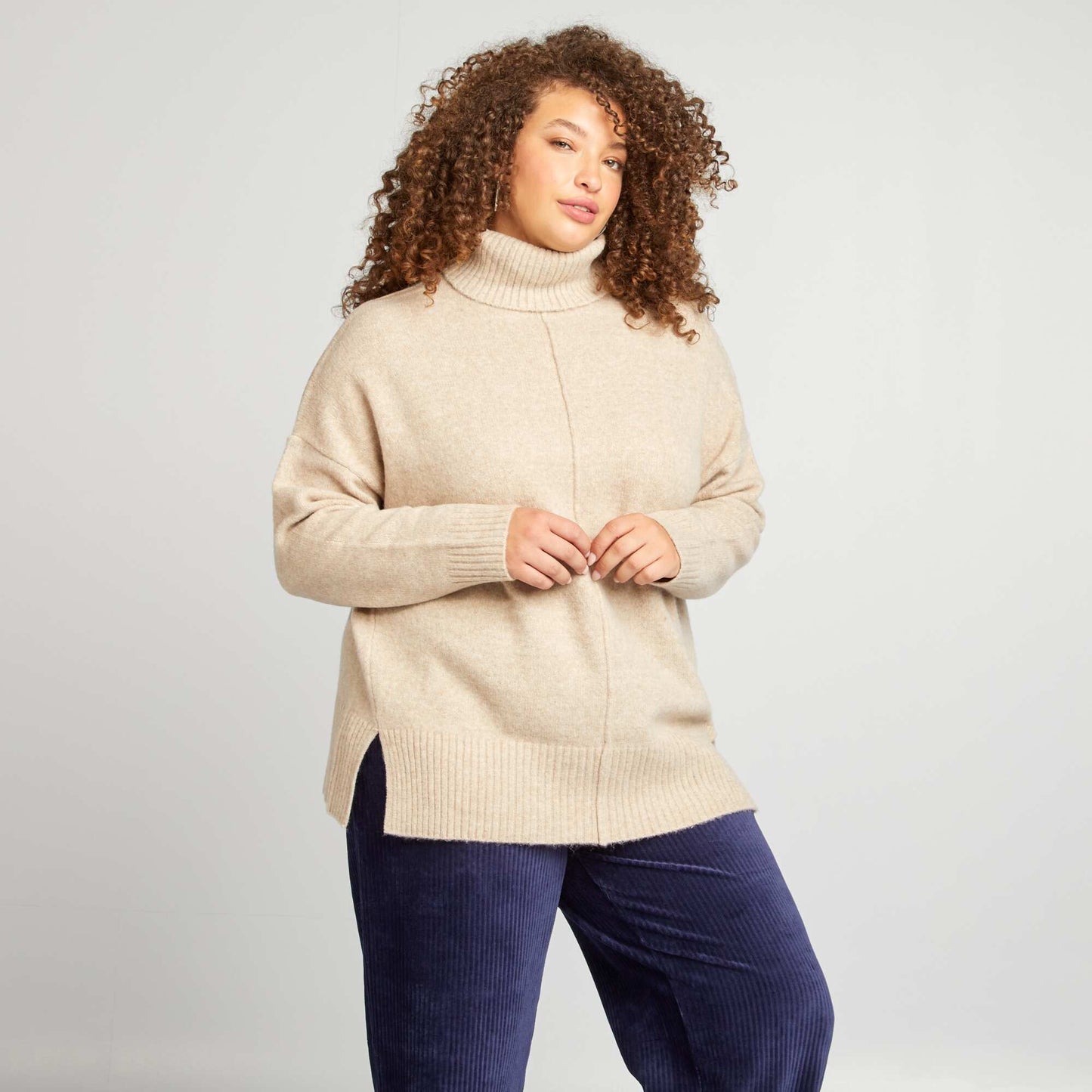 Turtleneck knit sweater BEIGE
