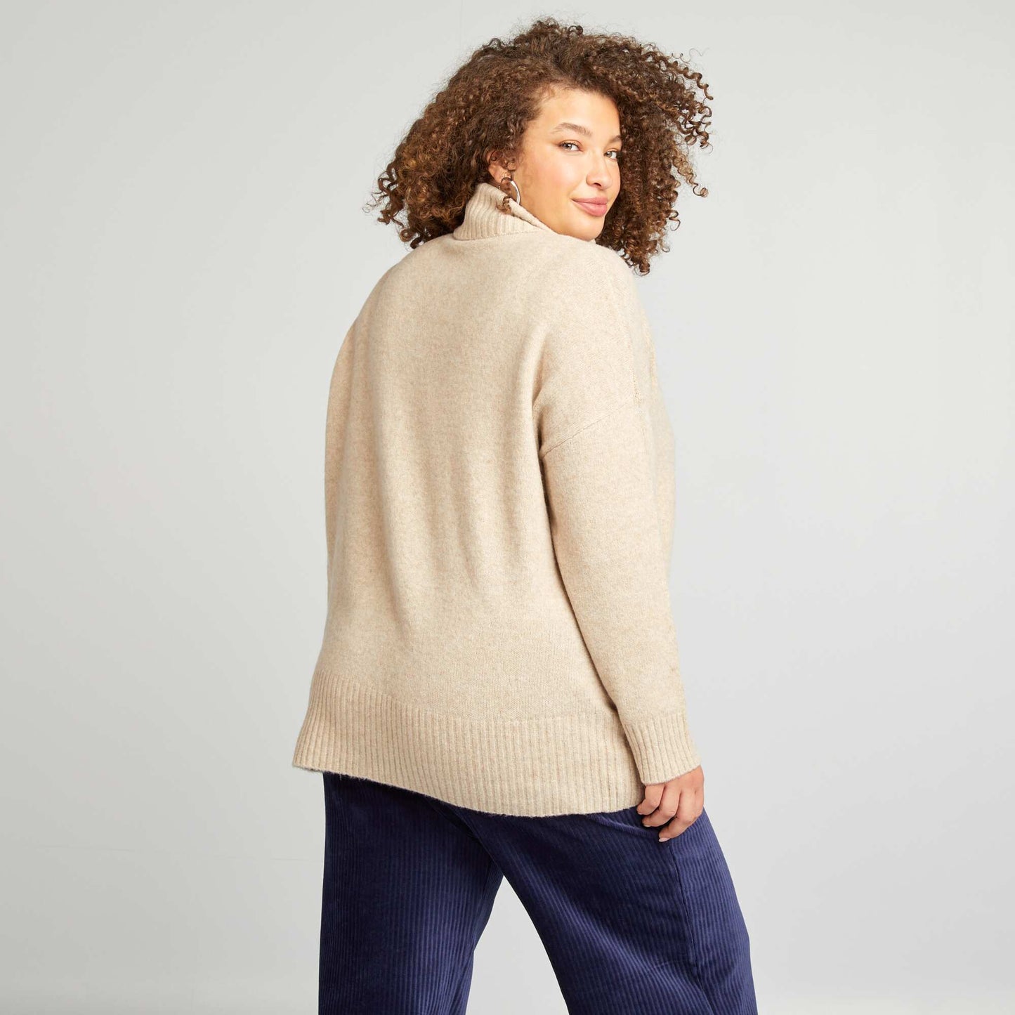 Turtleneck knit sweater BEIGE