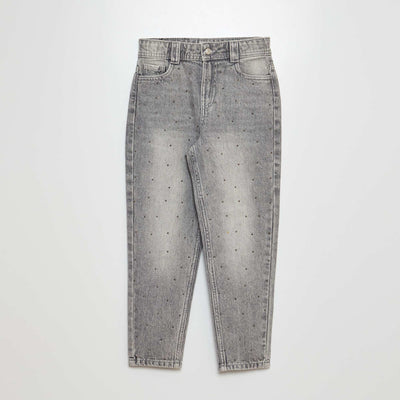 Mom jeans with fancy beads GREY