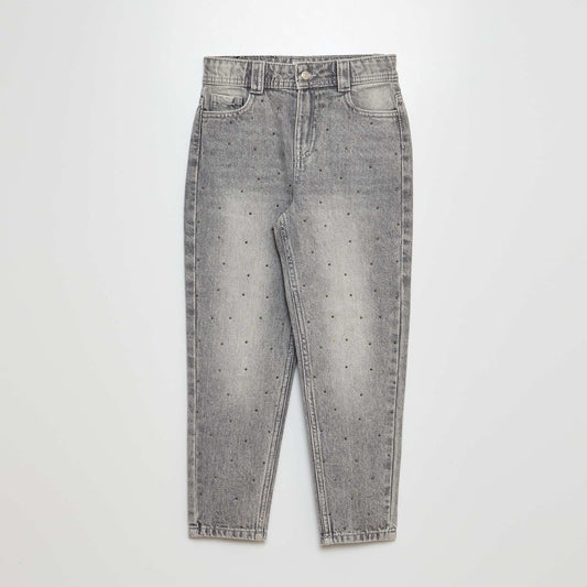 Mom jeans with fancy beads GREY