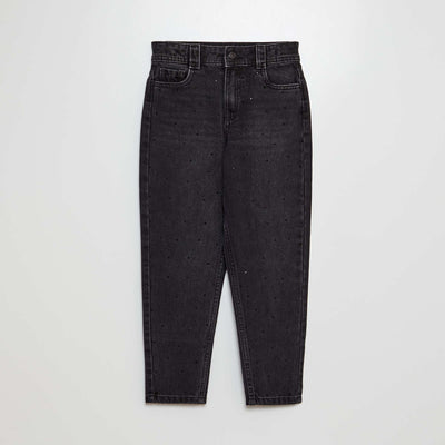Mom jeans with fancy beads BLACK